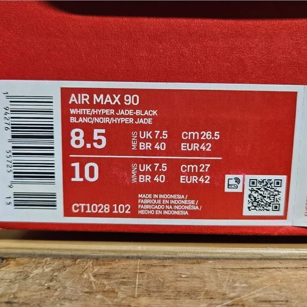 Nike Air Max 90 White Hyper Jade Black Size 8.5 Mens Shoe CT1028-102